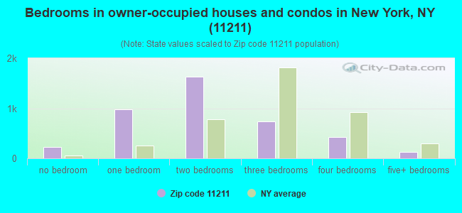 Bedrooms in owner-occupied houses and condos in New York, NY (11211) 
