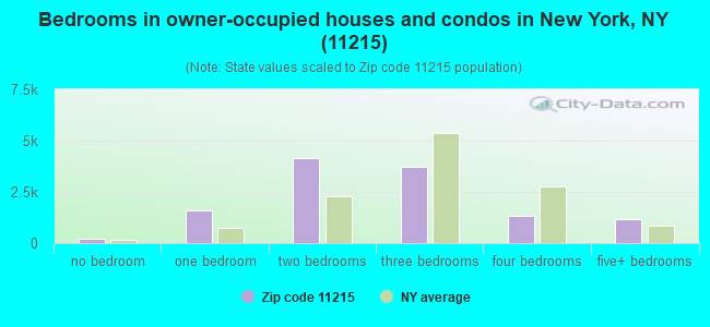 Bedrooms in owner-occupied houses and condos in New York, NY (11215) 