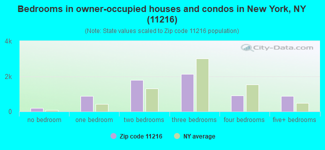 Bedrooms in owner-occupied houses and condos in New York, NY (11216) 