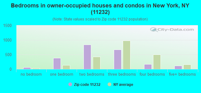 Bedrooms in owner-occupied houses and condos in New York, NY (11232) 