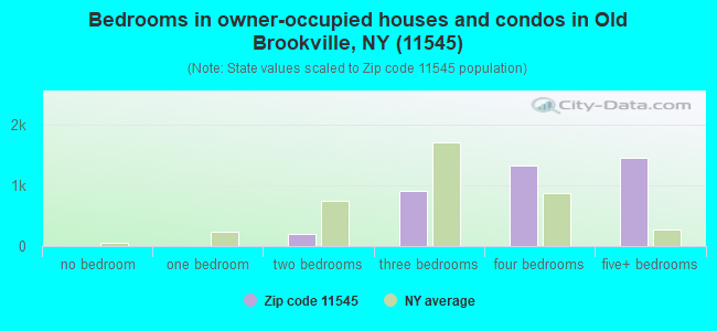 Bedrooms in owner-occupied houses and condos in Old Brookville, NY (11545) 