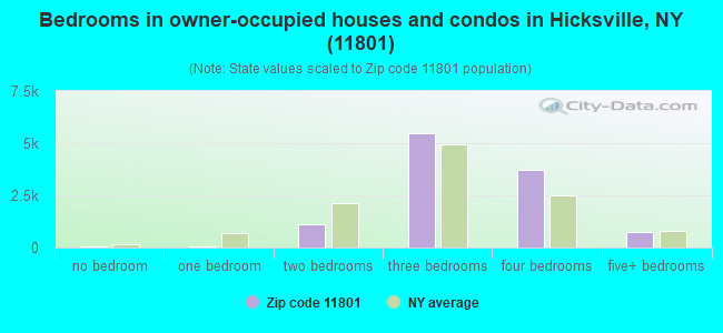 Bedrooms in owner-occupied houses and condos in Hicksville, NY (11801) 