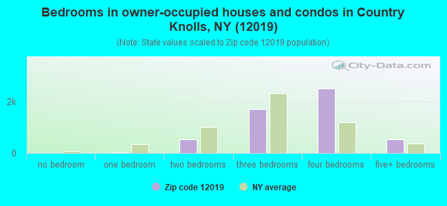 Bedrooms in owner-occupied houses and condos in Country Knolls, NY (12019) 