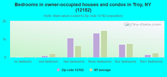 Bedrooms in owner-occupied houses and condos in Troy, NY (12182) 