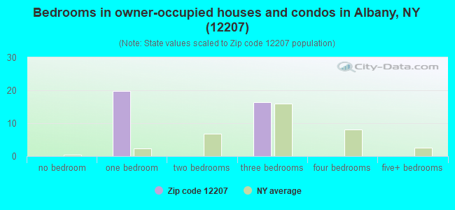 Bedrooms in owner-occupied houses and condos in Albany, NY (12207) 