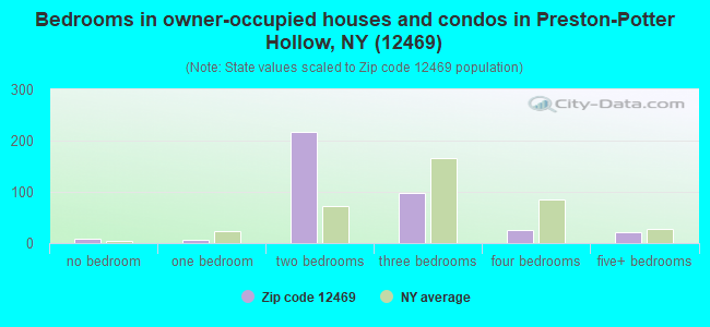 Bedrooms in owner-occupied houses and condos in Preston-Potter Hollow, NY (12469) 