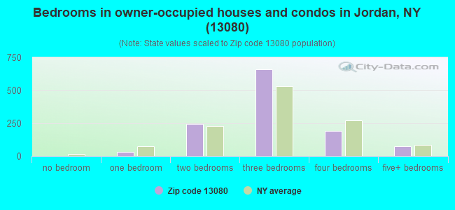 Bedrooms in owner-occupied houses and condos in Jordan, NY (13080) 