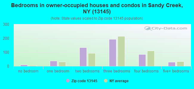Bedrooms in owner-occupied houses and condos in Sandy Creek, NY (13145) 