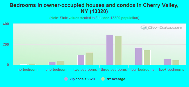 Bedrooms in owner-occupied houses and condos in Cherry Valley, NY (13320) 