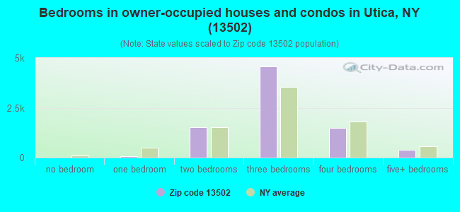 Bedrooms in owner-occupied houses and condos in Utica, NY (13502) 