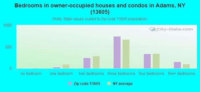 Bedrooms in owner-occupied houses and condos in Adams, NY (13605) 