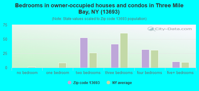 Bedrooms in owner-occupied houses and condos in Three Mile Bay, NY (13693) 