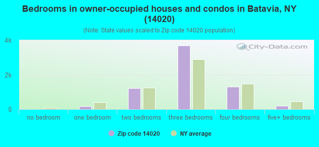 Bedrooms in owner-occupied houses and condos in Batavia, NY (14020) 