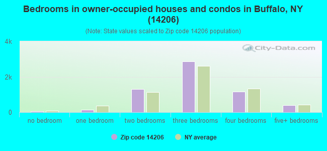 Bedrooms in owner-occupied houses and condos in Buffalo, NY (14206) 