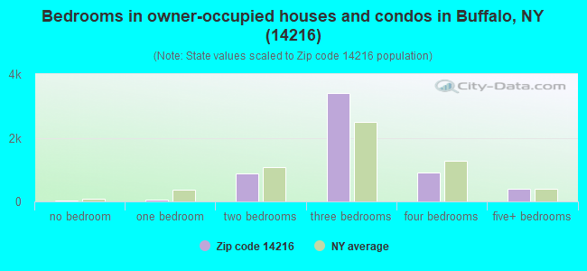 Bedrooms in owner-occupied houses and condos in Buffalo, NY (14216) 