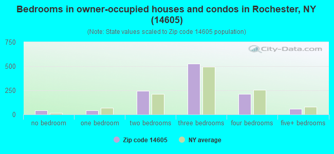 Bedrooms in owner-occupied houses and condos in Rochester, NY (14605) 