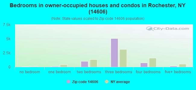 Bedrooms in owner-occupied houses and condos in Rochester, NY (14606) 