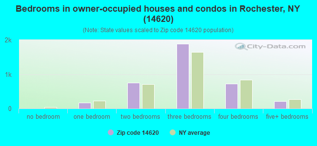 Bedrooms in owner-occupied houses and condos in Rochester, NY (14620) 