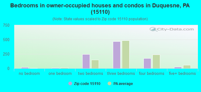 Bedrooms in owner-occupied houses and condos in Duquesne, PA (15110) 