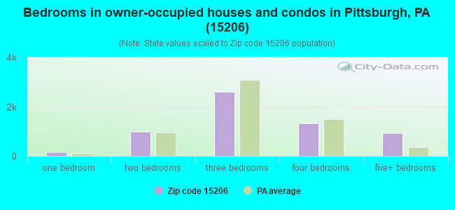 Bedrooms in owner-occupied houses and condos in Pittsburgh, PA (15206) 