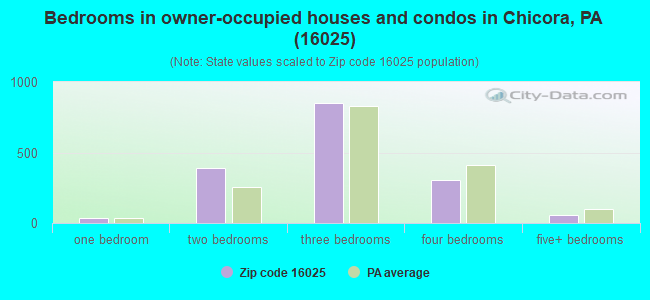 Bedrooms in owner-occupied houses and condos in Chicora, PA (16025) 