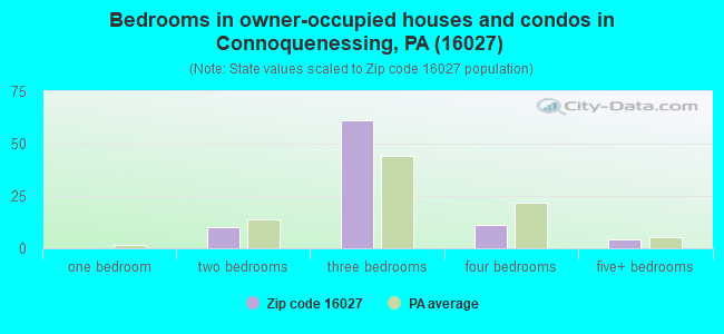 Bedrooms in owner-occupied houses and condos in Connoquenessing, PA (16027) 
