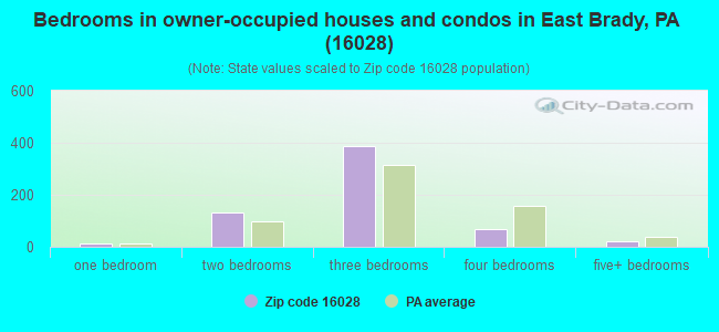 Bedrooms in owner-occupied houses and condos in East Brady, PA (16028) 