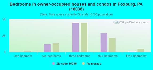 Bedrooms in owner-occupied houses and condos in Foxburg, PA (16036) 
