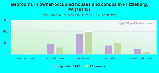 Bedrooms in owner-occupied houses and condos in Frizzleburg, PA (16143) 