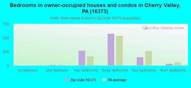 Bedrooms in owner-occupied houses and condos in Cherry Valley, PA (16373) 