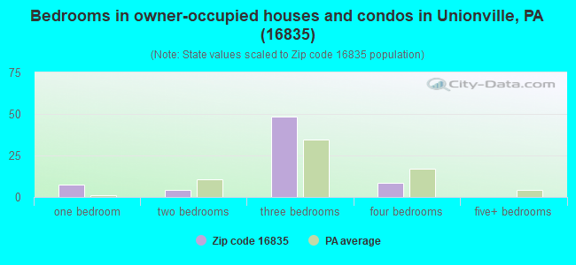Bedrooms in owner-occupied houses and condos in Unionville, PA (16835) 