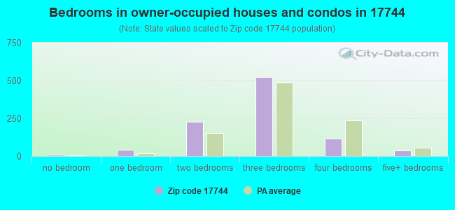 Bedrooms in owner-occupied houses and condos in 17744 