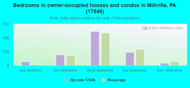 Bedrooms in owner-occupied houses and condos in Millville, PA (17846) 