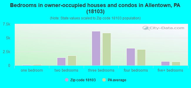 Bedrooms in owner-occupied houses and condos in Allentown, PA (18103) 