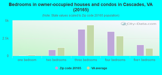 Bedrooms in owner-occupied houses and condos in Cascades, VA (20165) 