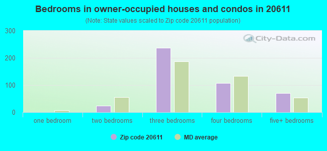 Bedrooms in owner-occupied houses and condos in 20611 