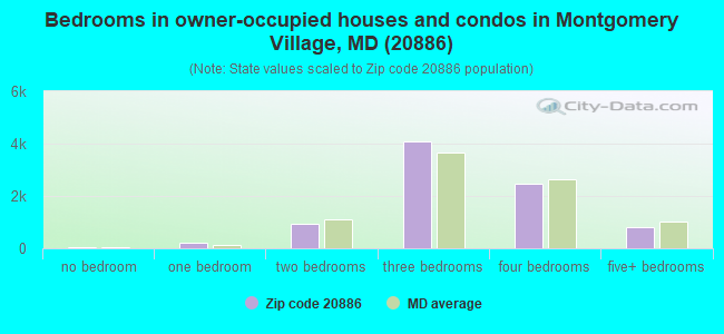 Bedrooms in owner-occupied houses and condos in Montgomery Village, MD (20886) 