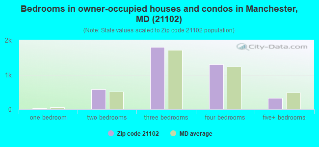 Bedrooms in owner-occupied houses and condos in Manchester, MD (21102) 