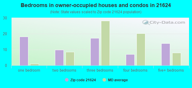Bedrooms in owner-occupied houses and condos in 21624 