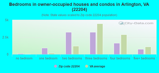 Bedrooms in owner-occupied houses and condos in Arlington, VA (22204) 