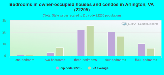 Bedrooms in owner-occupied houses and condos in Arlington, VA (22205) 