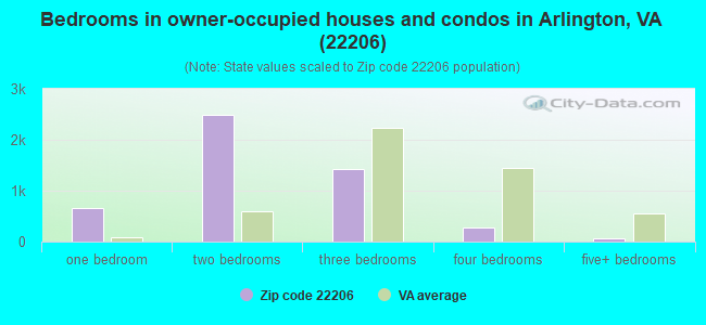 Bedrooms in owner-occupied houses and condos in Arlington, VA (22206) 