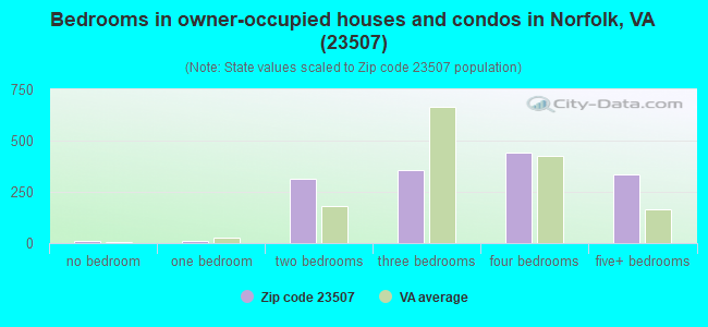 Bedrooms in owner-occupied houses and condos in Norfolk, VA (23507) 