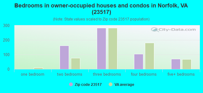 Bedrooms in owner-occupied houses and condos in Norfolk, VA (23517) 