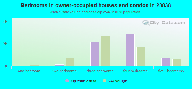 Bedrooms in owner-occupied houses and condos in 23838 