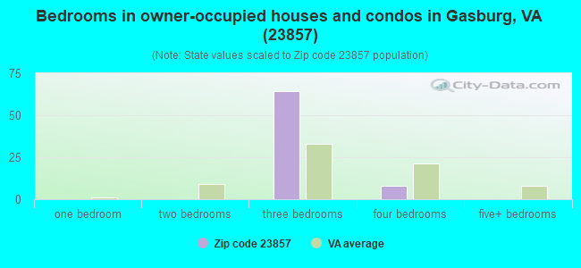 Bedrooms in owner-occupied houses and condos in Gasburg, VA (23857) 