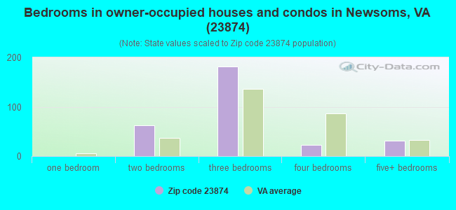 Bedrooms in owner-occupied houses and condos in Newsoms, VA (23874) 