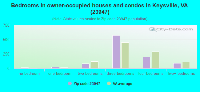 Bedrooms in owner-occupied houses and condos in Keysville, VA (23947) 