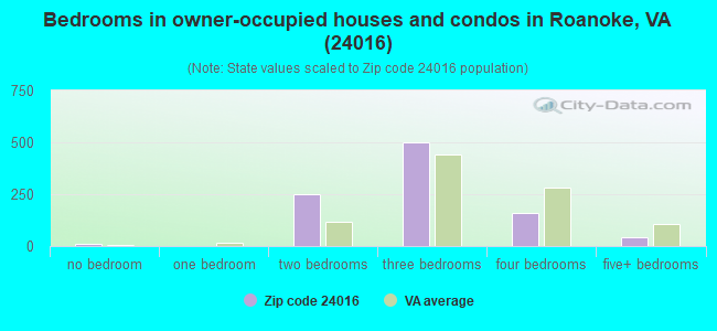 Bedrooms in owner-occupied houses and condos in Roanoke, VA (24016) 