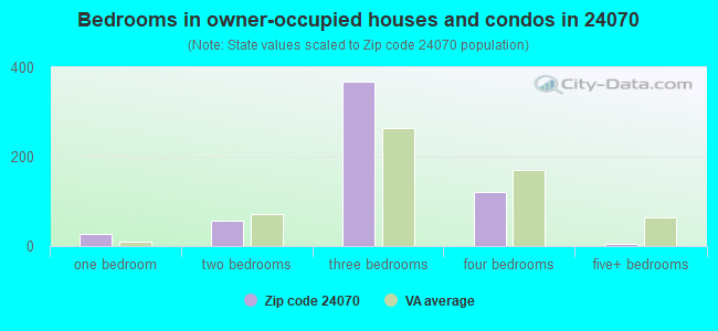 Bedrooms in owner-occupied houses and condos in 24070 